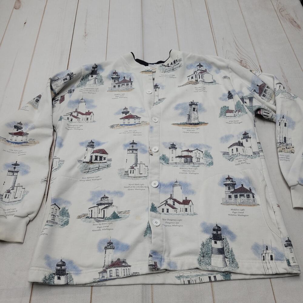 Vintage Art Unlimited West Coast lighthouse motif allover print AOP jacket